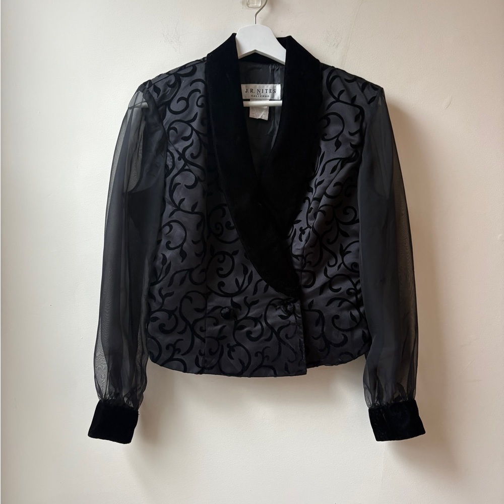 J.R. Nites Black Velvet-Trim Embroidered Jacket​ - Picture 10 of 10